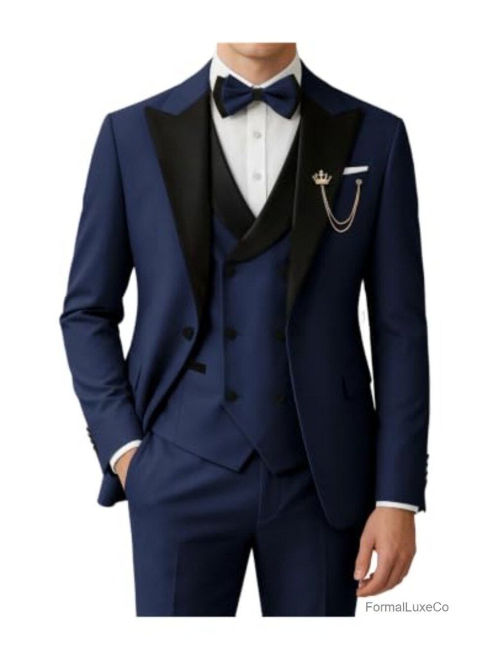 Men's 3 Piece Tuxedo Suit Slim Fit with Bow Tie Formal Wedding Prom